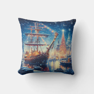 Christmas/Winter docked ship Cushion