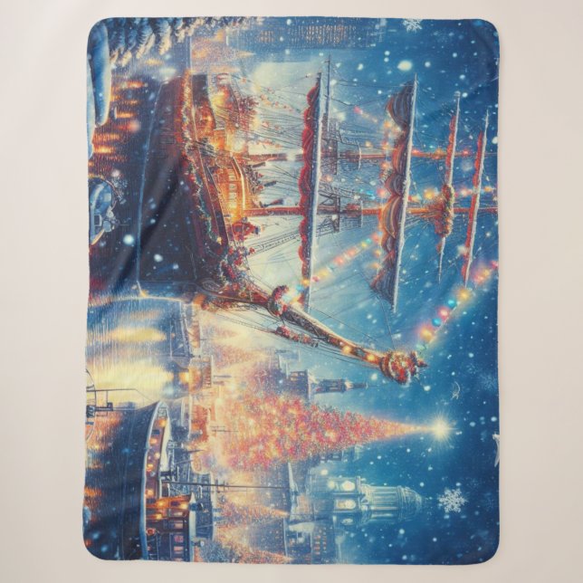 Christmas/Winter docked ship Sherpa Blanket (Front)