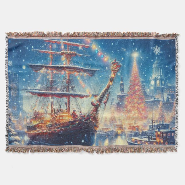 Christmas/Winter docked ship Throw Blanket (Front)