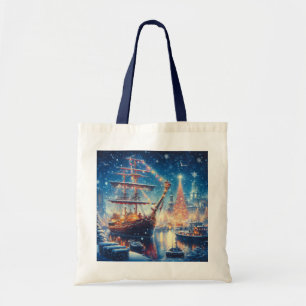 Christmas/Winter docked ship Tote Bag