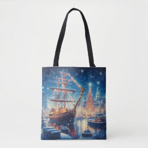 Christmas/Winter docked ship Tote Bag