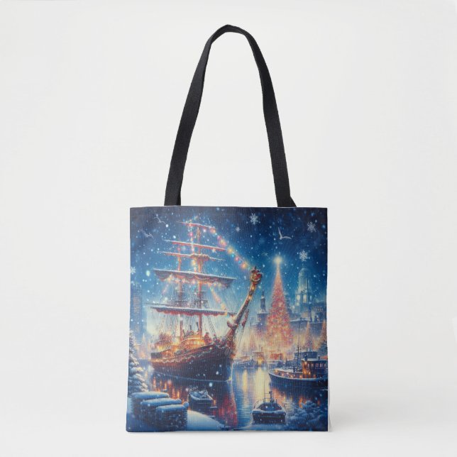 Christmas/Winter docked ship Tote Bag (Front)