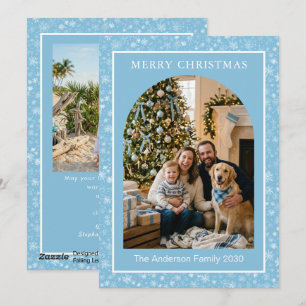 Christmas Winter Elegant Blue Snowflake Arch Photo Holiday Card