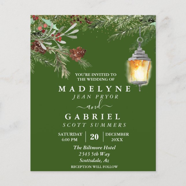 Christmas Winter Elegant Pine Drop Black Wedding   Flyer (Front)