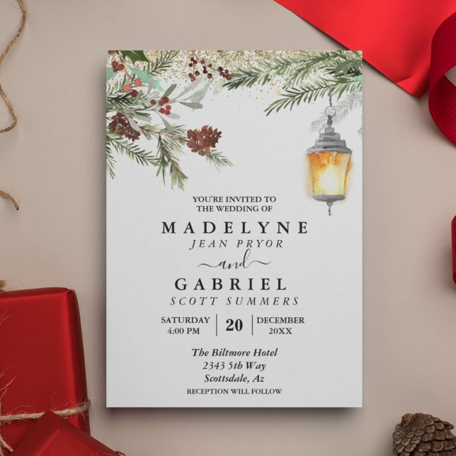 Christmas Winter Elegant Pine Drop Wedding   Invitation (Creator Uploaded)