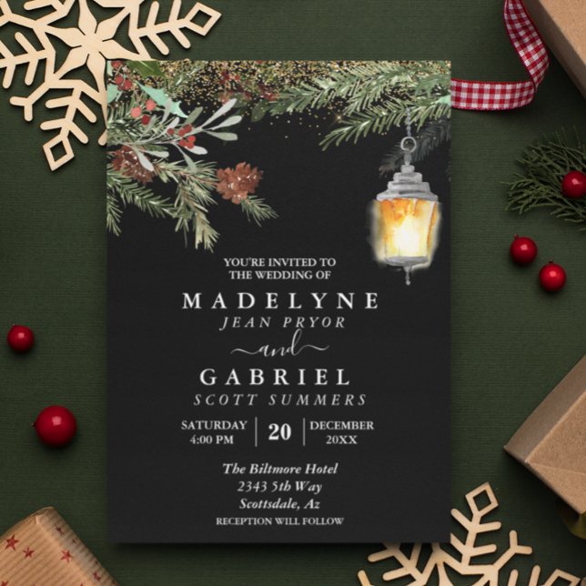 Christmas Winter Elegant Pine Drop Wedding Invitation (Creator Uploaded)