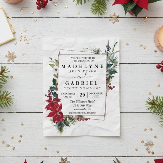 Christmas Winter Elegant Poinsettia Black Wedding  Flyer (Creator Uploaded)