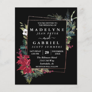 Christmas Winter Elegant Poinsettia Black Wedding Flyer