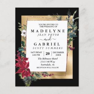 Christmas Winter Elegant Poinsettia Gold Wedding Flyer