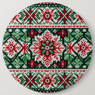 Christmas/Winter fair isle red & green 6 Cm Round Badge