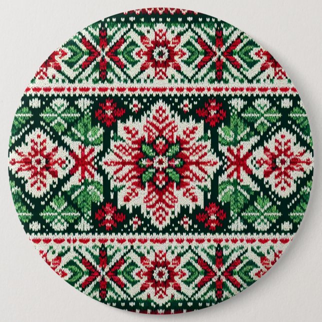 Christmas/Winter fair isle red & green 6 Cm Round Badge (Front)