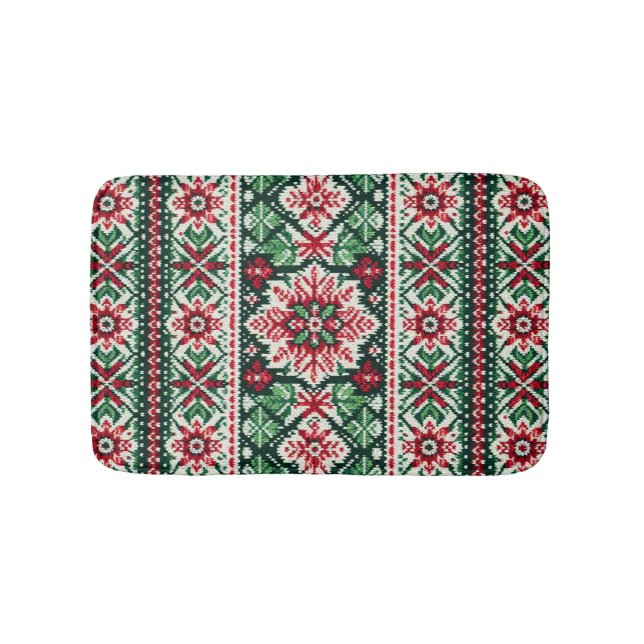 Christmas/Winter fair isle red & green Bath Mat (Front)