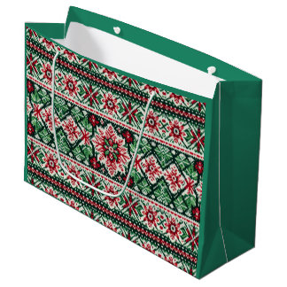 Christmas/Winter fair isle red & green Large Gift Bag