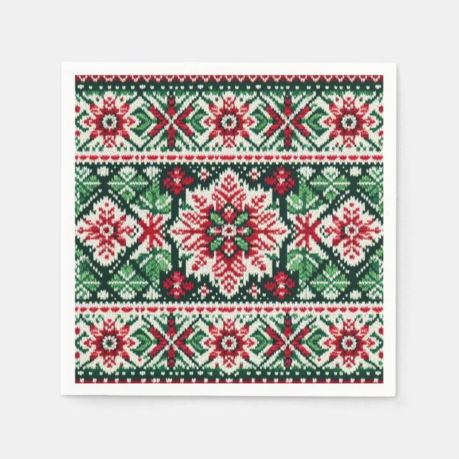 Christmas/Winter fair isle red & green Napkin (Front)