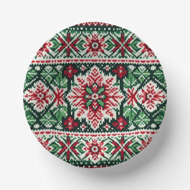 Christmas/Winter fair isle red & green Paper Plate (Front)
