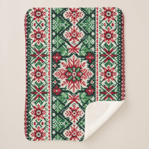 Christmas/Winter fair isle red & green Sherpa Blanket