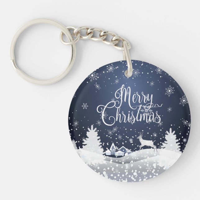 Christmas Winter Fairy Tale Fantasy Snowy Reindeer Key Ring (Front)