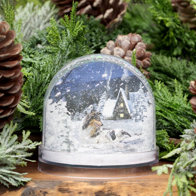 Christmas Winter Fairy Tale, Tricolor Collie Dog - Snowglobe (Winter)