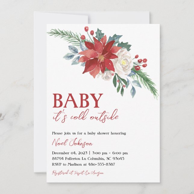 Christmas Winter Floral Baby Shower Invitation (Front)