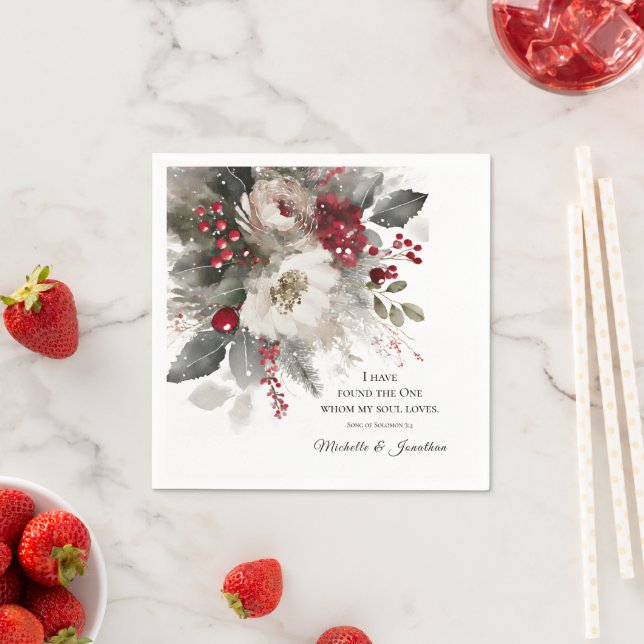 Christmas Winter Floral Bible Christian Wedding  Napkin (Insitu)