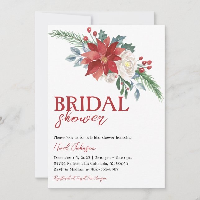 Christmas Winter Floral Bridal Shower Invitation (Front)