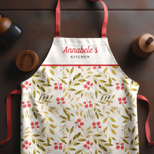 Christmas Winter Floral Watercolor White Apron