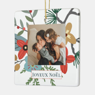 Christmas Winter Flowers Joyeux Noël Holiday Phot Ceramic Ornament