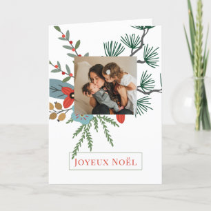 Christmas Winter Flowers Joyeux Noël Holiday Photo Card