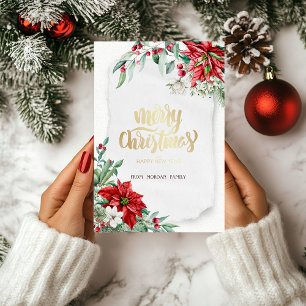 Christmas Winter Flowers Poinsettia Holiday Card