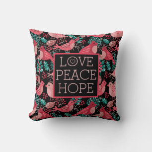 Christmas Winter Foliage Red Birds Berries Holiday Cushion