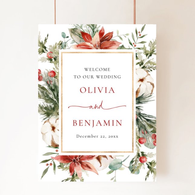 Christmas Winter Foliage Red Wedding Welcome Sign (Creator Uploaded)