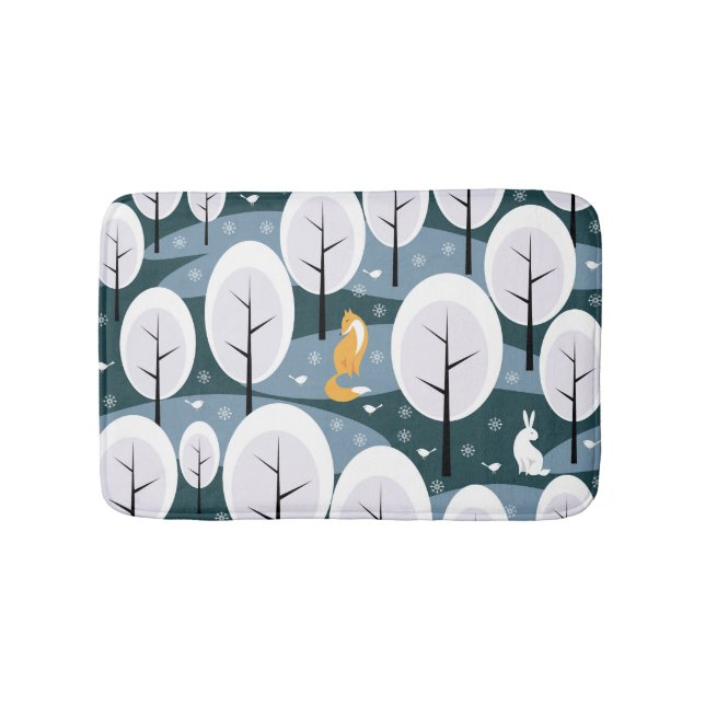 Christmas Winter Forest: Animals Seamless Pattern Bath Mat (Front)