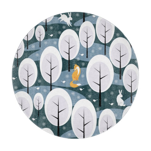 Christmas Winter Forest: Animals Seamless Pattern Cutting Board (Front)