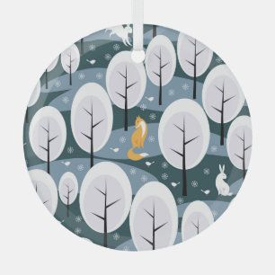 Christmas Winter Forest: Animals Seamless Pattern Glass Tree Decoration