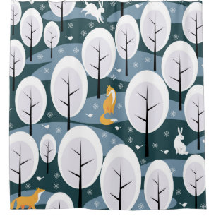 Christmas Winter Forest: Animals Seamless Pattern Shower Curtain