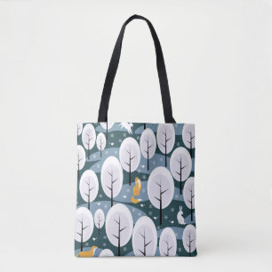 Christmas Winter Forest: Animals Seamless Pattern Tote Bag