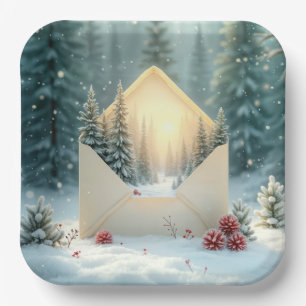 Christmas Winter Forest In Envelope Paper Plate