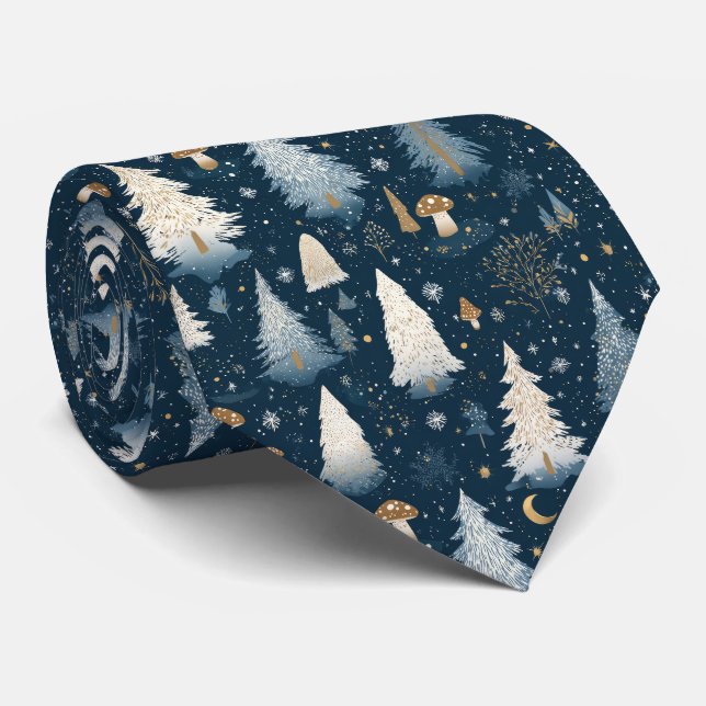 Christmas Winter Forest Pine Tree Pattern Tie (Rolled)