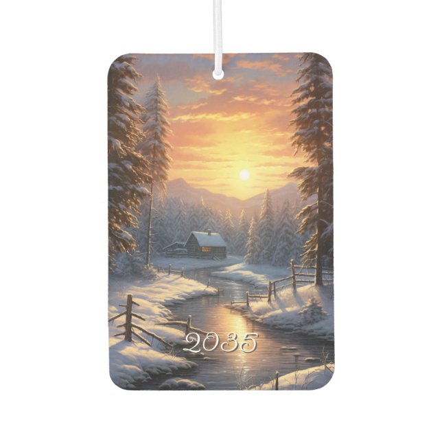 Christmas Winter Forest River Sun Rise Car Air Freshener (Front)