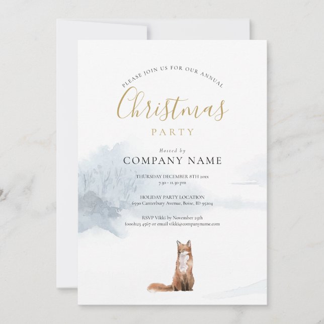 Christmas Winter Fox Corporate Holiday Party Invitation (Front)