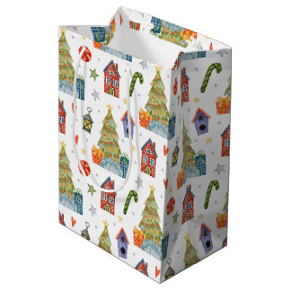 Christmas Winter Gift House Candy Cane Medium Gift Bag