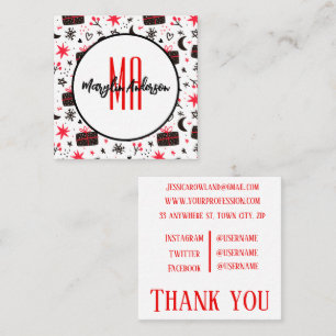 CHRISTMAS WINTER GIFTS AND SNOWFLAKES MONOGRAM SQUARE BUSINESS CARD