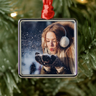 Christmas Winter Girl blowing snow in Her Hand Metal Tree Decoration