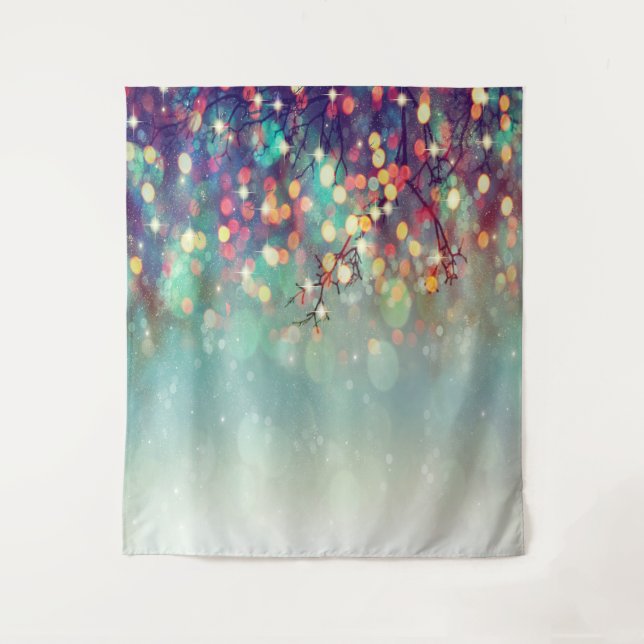 Christmas Winter Green Bokeh Photography Backdrop Tapestry (Front)