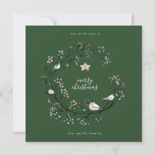 Christmas Winter Green & Cream Wreath New Year Holiday Card