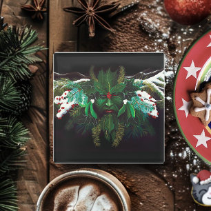 Christmas Winter Green Man Glass Coaster