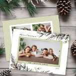 Christmas Winter Greenery 3 Photos Message Holiday Card<br><div class="desc">This elegant photo Christmas card offers space for 3 pictures and is accented with classy watercolor winter greenery. The greeting reads "Merry Christmas". Custom text,  on the back side,  allows you to add a personal message.</div>
