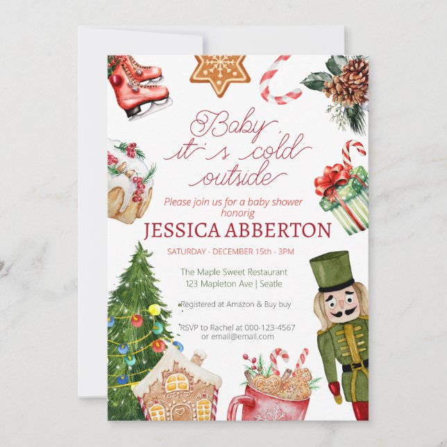 Christmas Winter Greenery baby shower Invitation (Front)