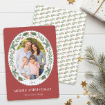 Christmas Winter Greenery Oval Photo Holiday Card<br><div class="desc">This festive Christmas holiday card showcases an oval photo framed with winter greenery and red berries. Personalise this modern elegant holiday card by adding your photo and family name.</div>