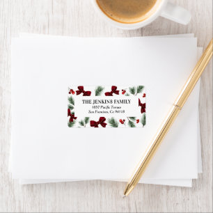 Christmas Winter Greenery Red Bow Label
